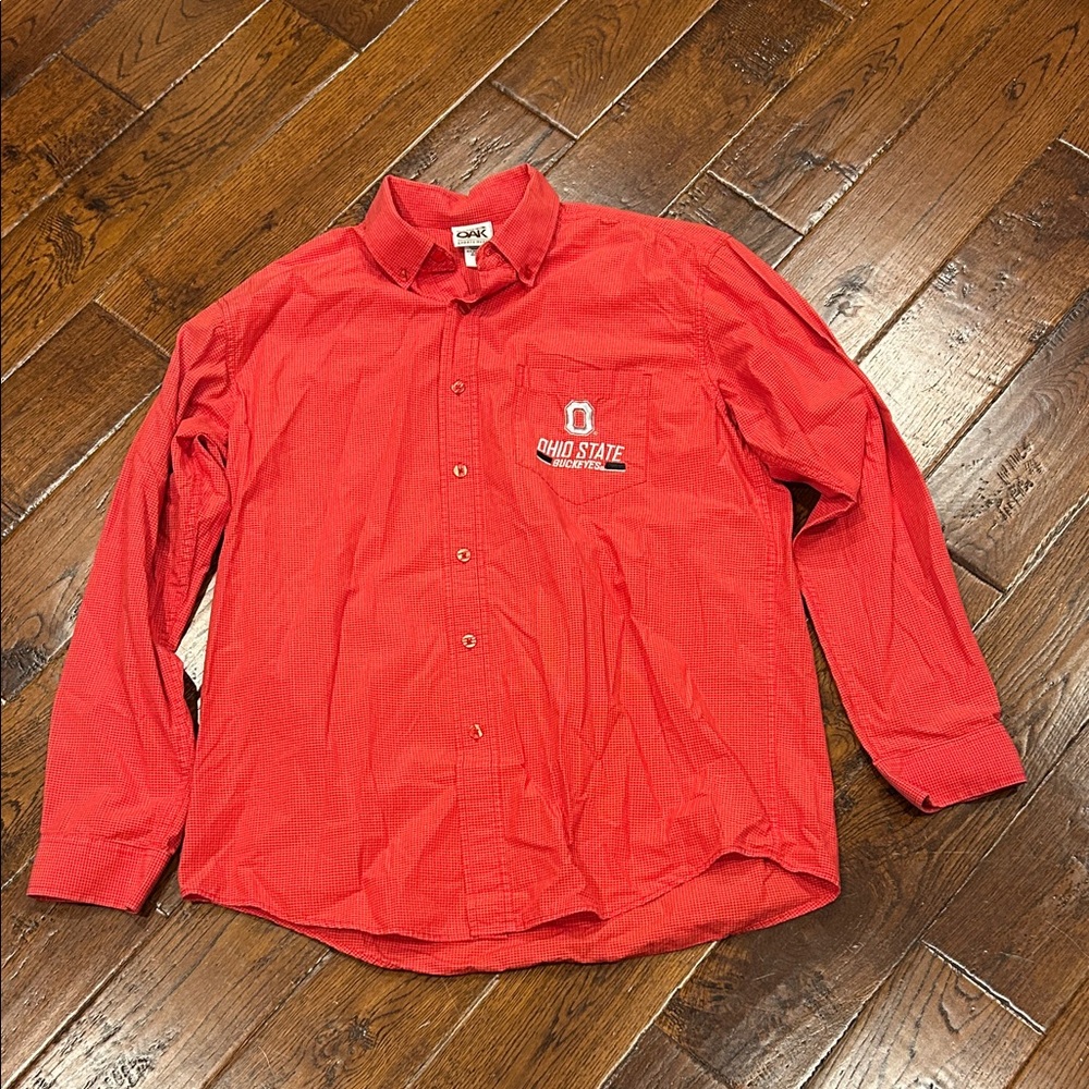 Men’s Red Oak Ohio State Buckeye’s Button Front Shirt Size Large USED